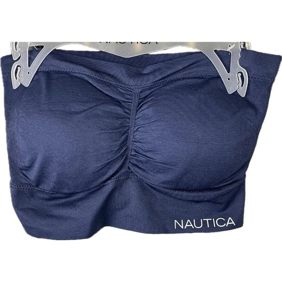 Nautica Plus 1X White-Navy Logo Ruched Front Removable Pads Strapless Bra-2-Pk - Picture 4 of 6